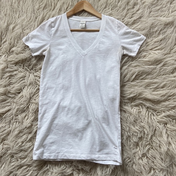 Victoria secret pink white v neck tee small petite - Picture 5 of 8